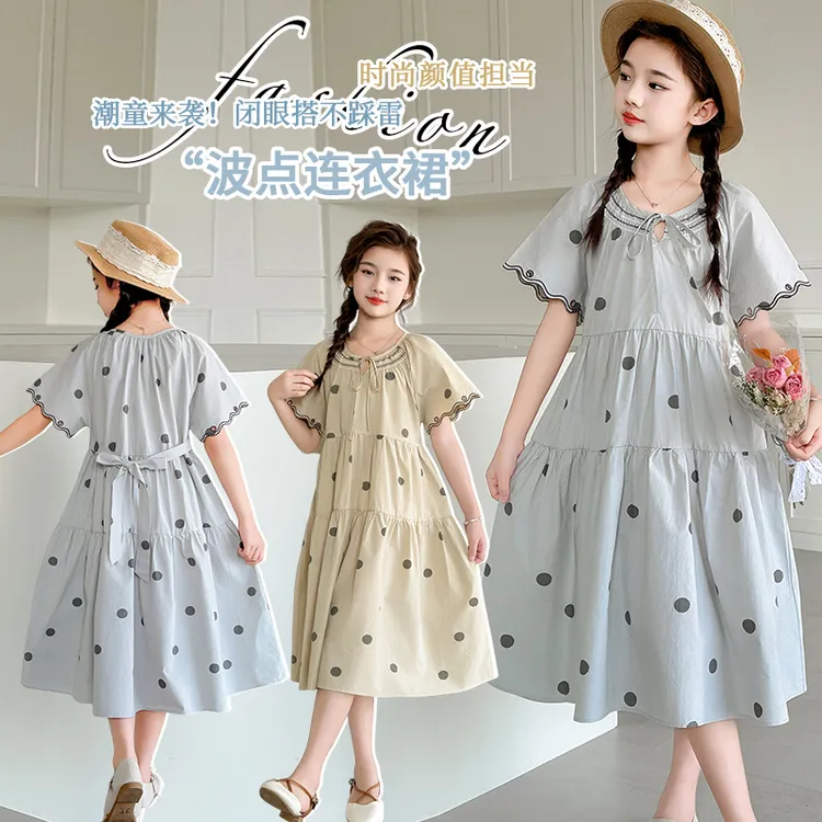 女童连衣裙2025夏季新款儿童洋气公主裙大童女孩夏装薄款波点裙子