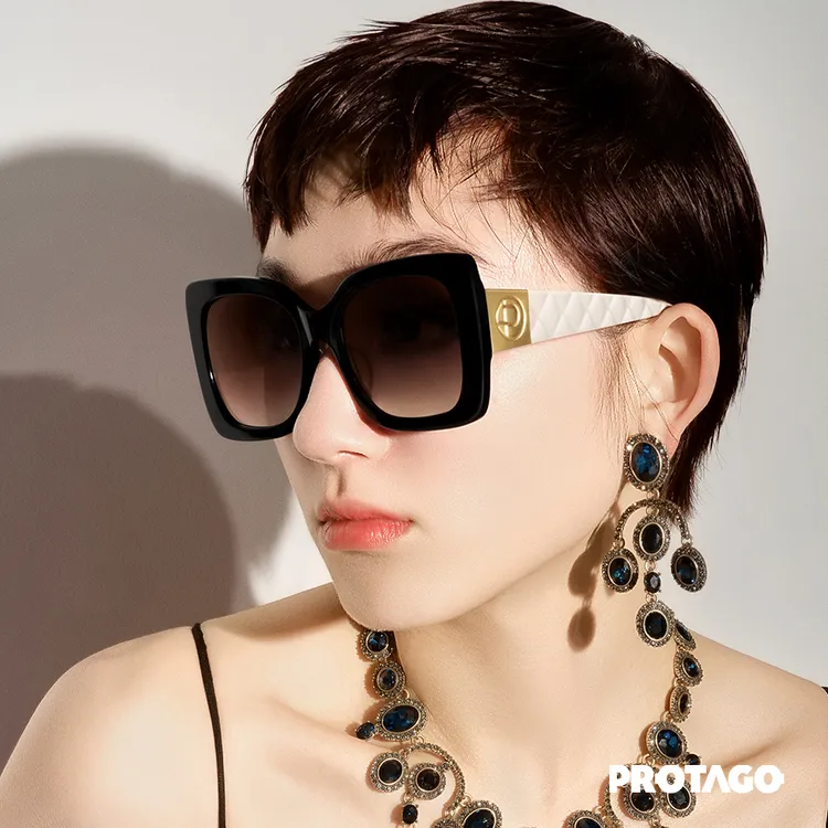 PROTAGO复古名媛大方框菱格纹镜腿UV400防紫外线墨镜Inzolia 13F