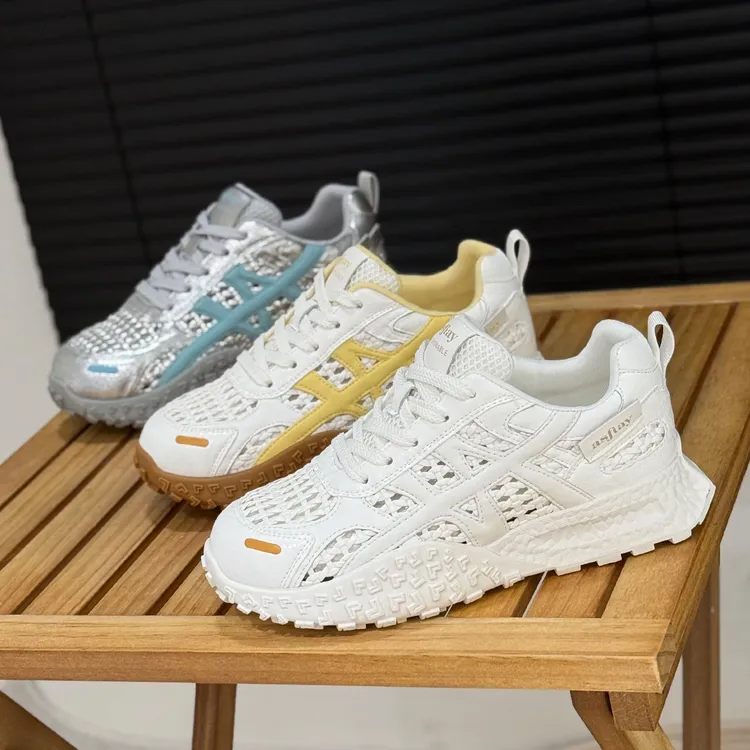 韩版镂空编织显脚小老爹鞋女鞋2025爆款时尚透气女鞋银色休闲单鞋