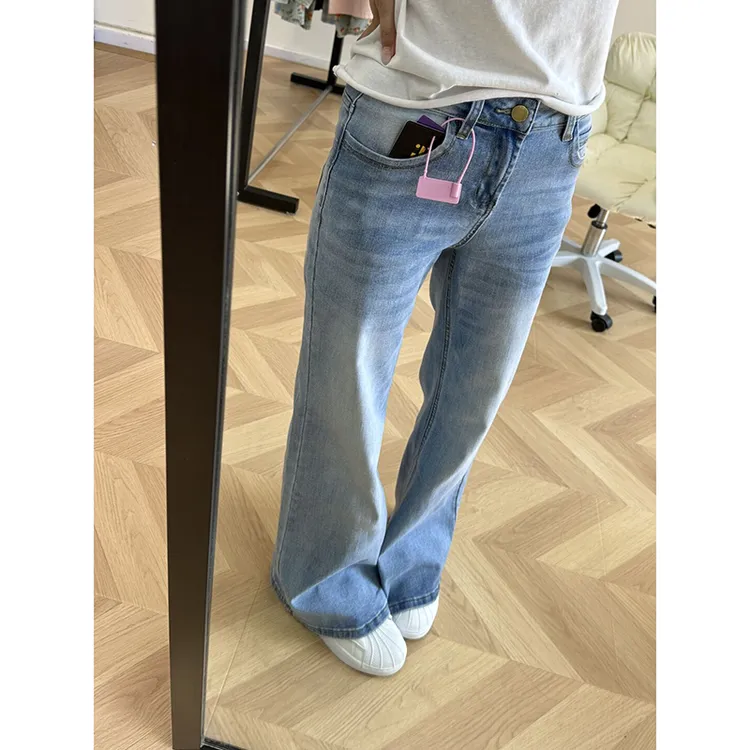 美式复古水洗冰川蓝微喇牛仔裤女秋季新款高个子不贴腿低腰喇叭裤