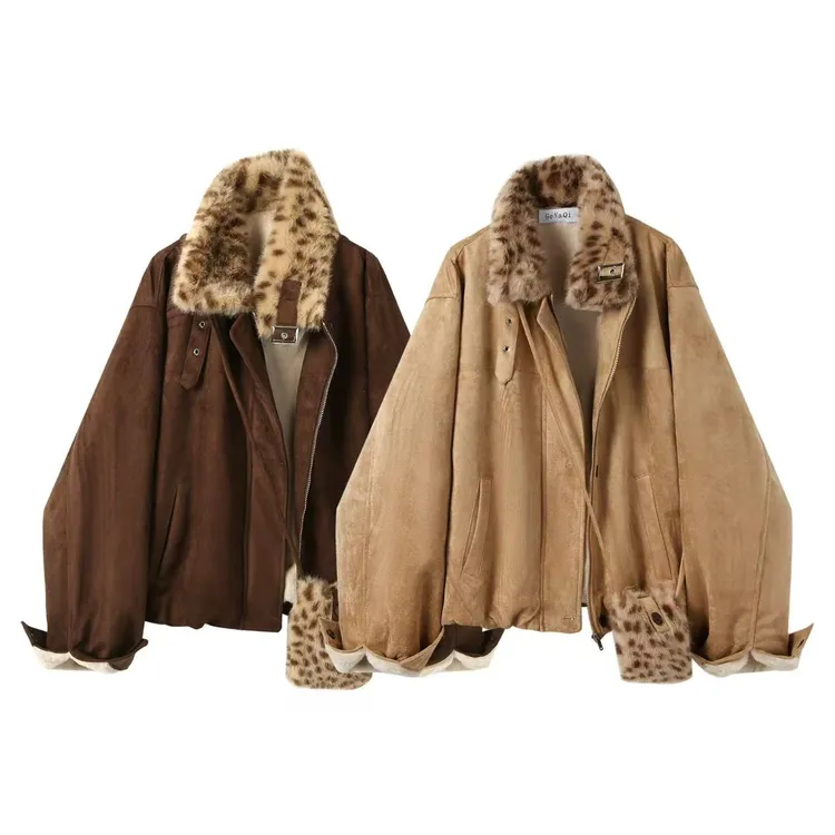 美拉德皮绒外套女秋冬季加厚保暖高级感拉链夹克外套送包包