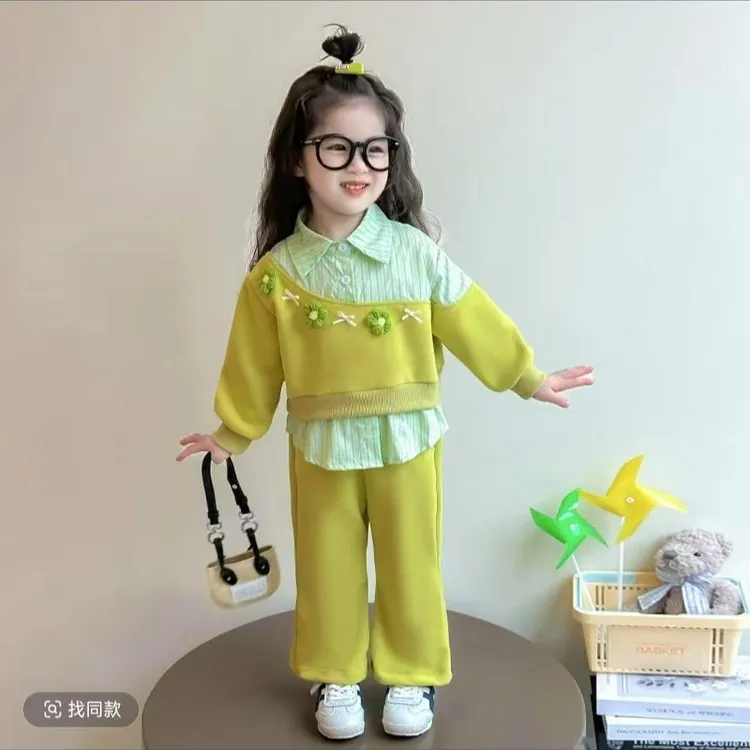 儿童春秋装新款女童套装女宝宝洋气网红时髦衣服多巴胺卫衣两件套