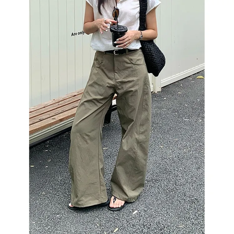 美式韩版休闲工装裤女夏季百搭宽松垂感直筒阔腿运动长裤520708