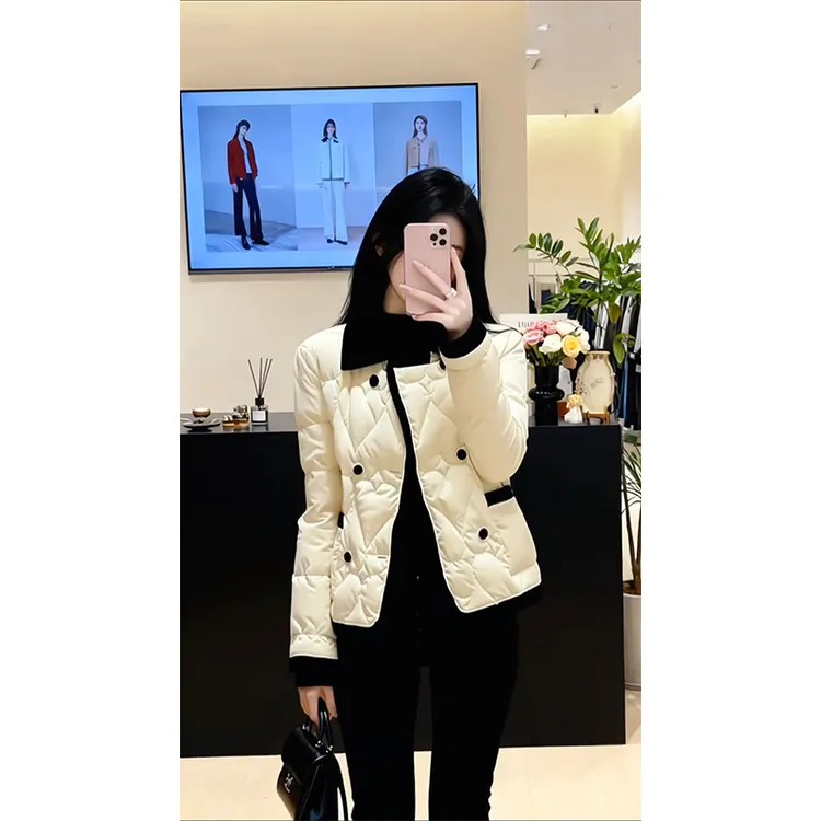 撞色拼接常规保暖棉服女2025冬季新款韩系百搭极简风棉袄长袖外套