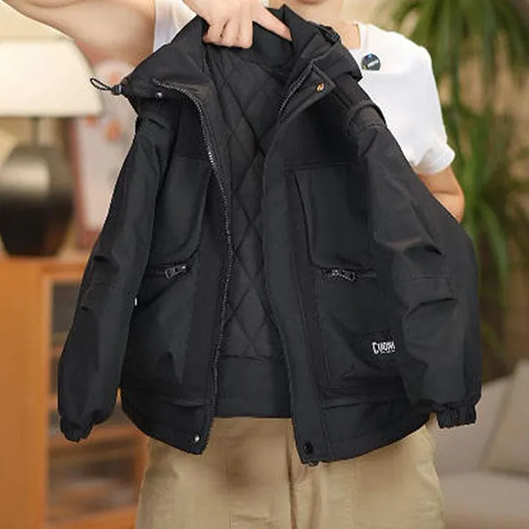 秋冬夹棉韩版新款外套亲子户外男女童洋气时尚休闲中大童冲锋衣潮