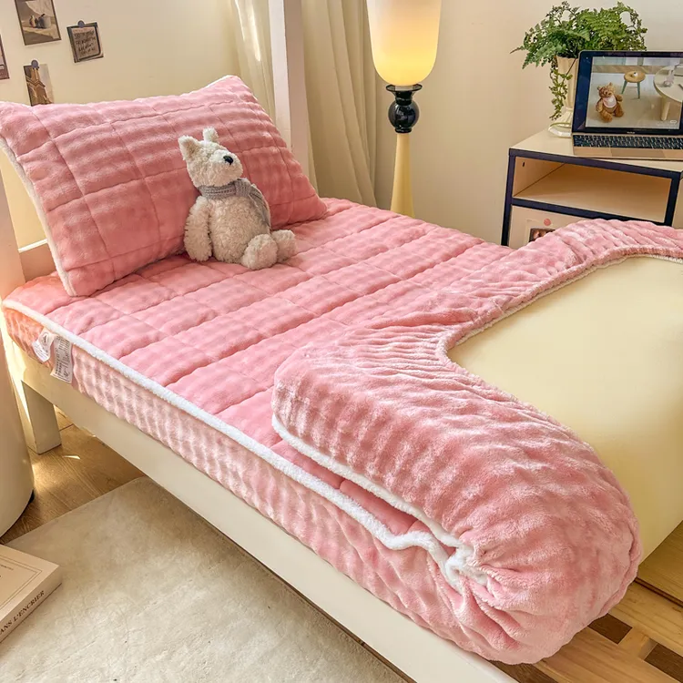 牛奶绒夹棉加绒床笠床罩2025新款加厚珊瑚绒学生宿舍床垫保护罩商品图