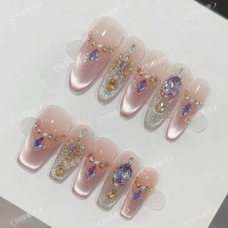 【紫宝石】新款手工穿戴甲中长款短款美甲甲片2025最火爆款猫眼美甲