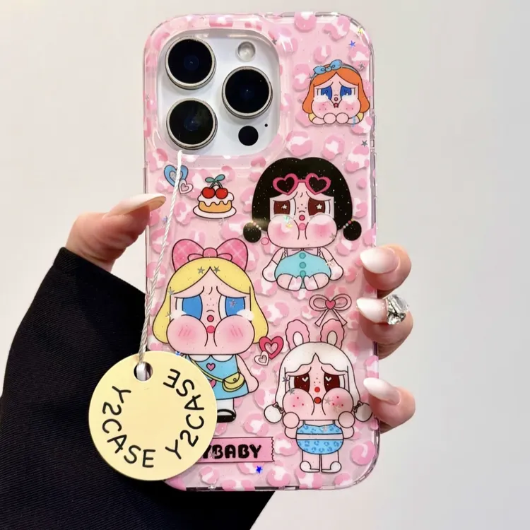 可爱豹纹蛋糕哭娃适用手机壳苹果16promax女iPhone15卡通14新款13