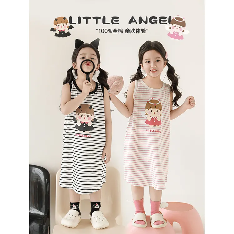 幼悠女童夏装恶魔天使条纹背心连衣裙森系可爱超萌儿童衣服X4679