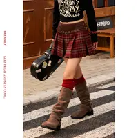 『旷野派对』柔软亲肤美式街头红格纹百褶半身裙BZ25QLM1554-1SK07F