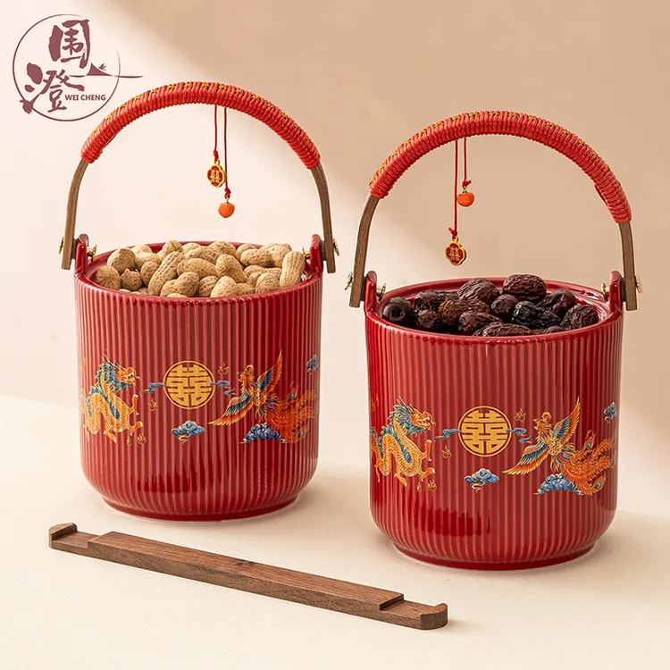 结婚子孙桶大容量喜庆一对陶瓷龙凤呈祥子孙宝桶新娘陪嫁婚房摆件