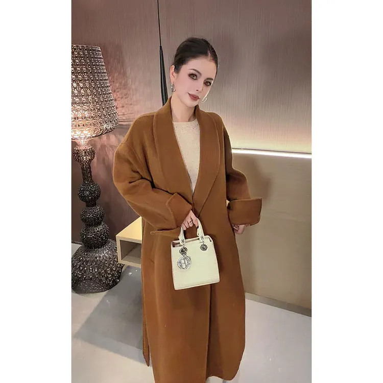 （特价）V领中长款双面呢外套WT31286