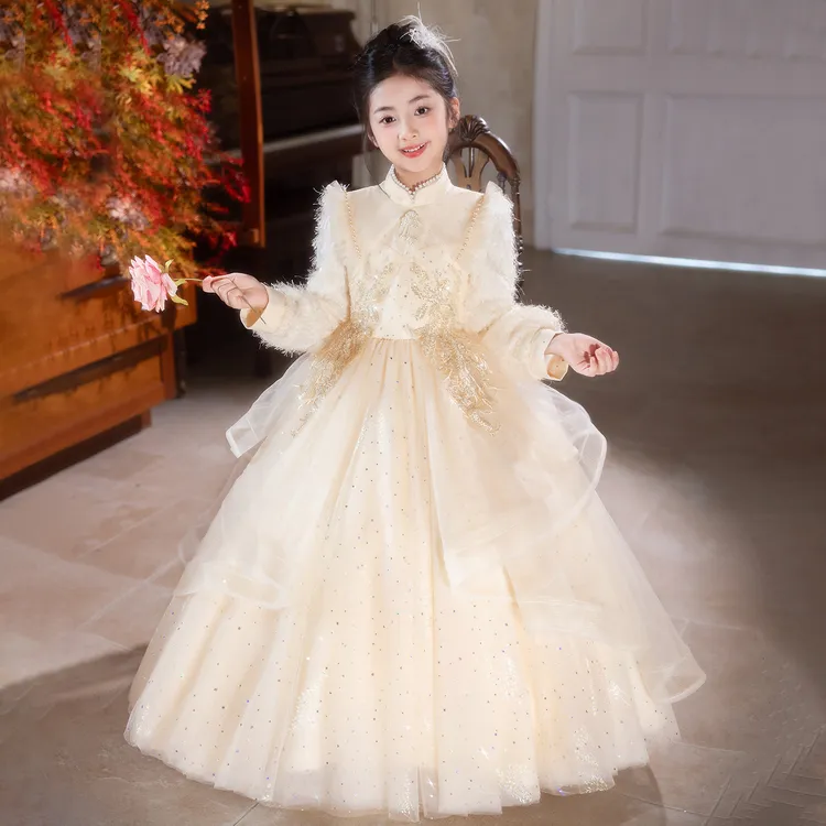 女童礼服主持人秋冬花童轻奢小众高端公主裙女孩生日钢琴婚礼演出