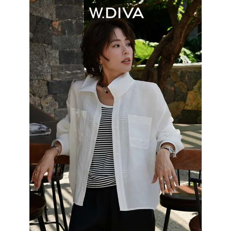 W.Diva【叙雅】天丝苎麻立领落肩薄款衬衫DWARWD2348魏老板