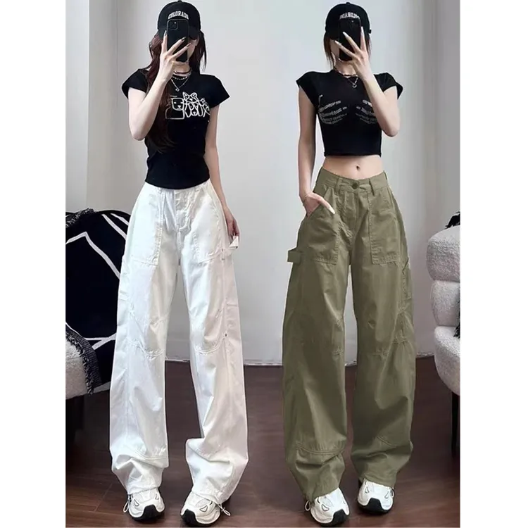 多口袋工装阔腿休闲裤女2025夏季薄款高腰显瘦宽松百搭辣妹直筒裤