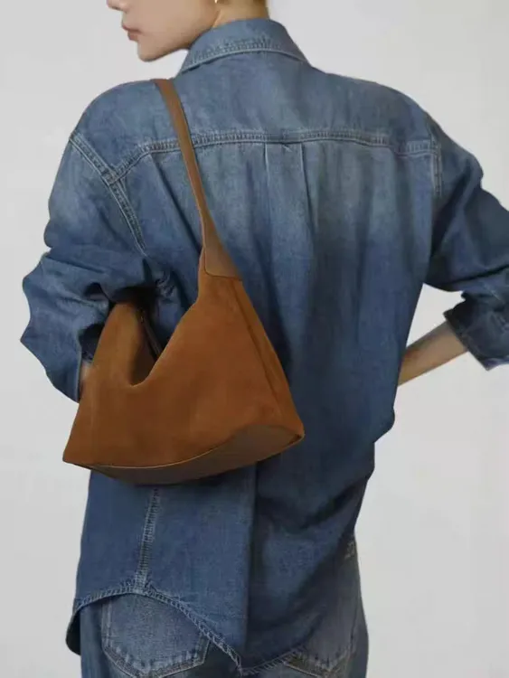 磨砂牛皮单肩腋下托特包女2025高级质感小众设计慵懒松弛感斜挎包