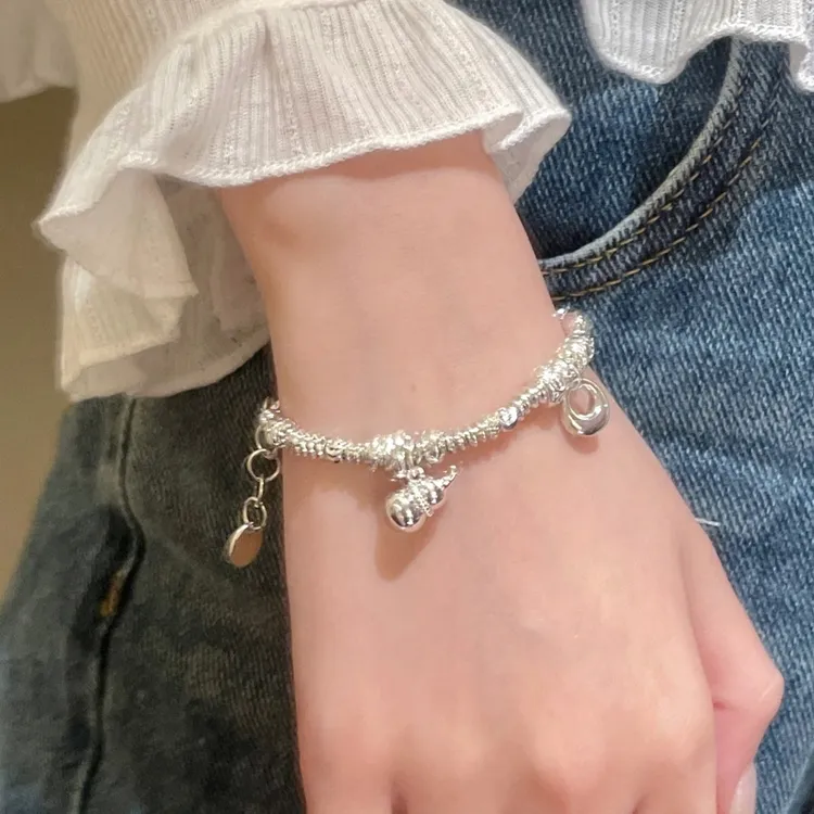 足银手链 纯银999葫芦小胖福吊坠银手链女款小众精致手串搜送女友