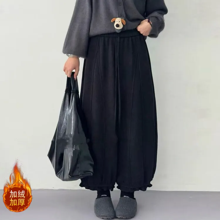 加绒花苞裤女2025秋冬新款小个子灯笼休闲裤垂感显瘦阔腿裤子