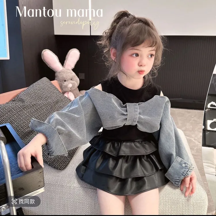 女童两件套装春秋装2025新款套装春秋装蝴蝶结裙裤上衣学院两件套