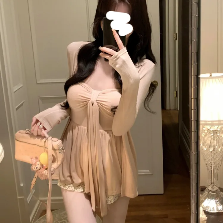 慵懒姐姐 莫代尔粉色开衫外搭女夏抹胸韩系氛围感纯欲套装