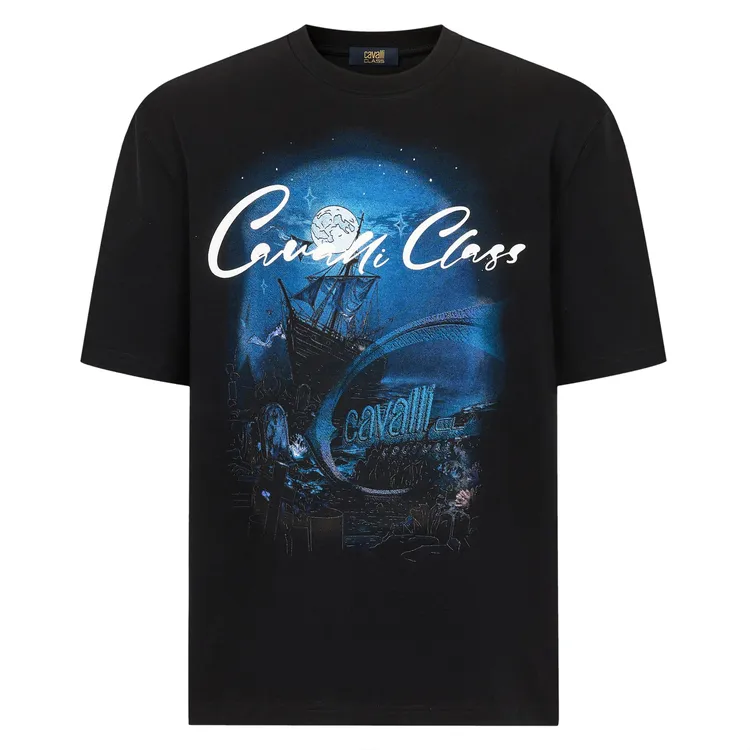 Cavalli Class26夏季新款潮流印花圆领宽松月色远帆短袖T恤RWC596商品图