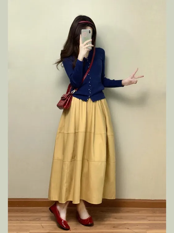 韩系慵懒风藏蓝色针织开衫女2025年新款春季休闲松弛感气质上衣潮