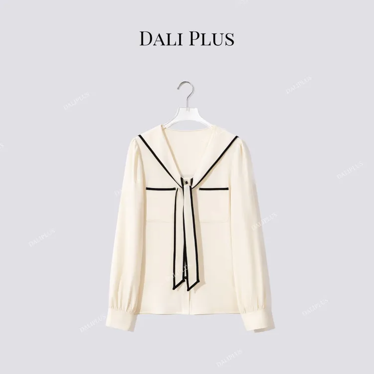 DALI PLUS“减龄必备”  黑白撞色海军领设计感衬衫-D5SS7214-1