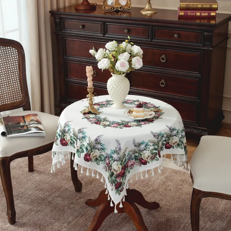 B005-19（90*90CM方) 法式风情玫瑰花薰衣草民族桌布盖巾
