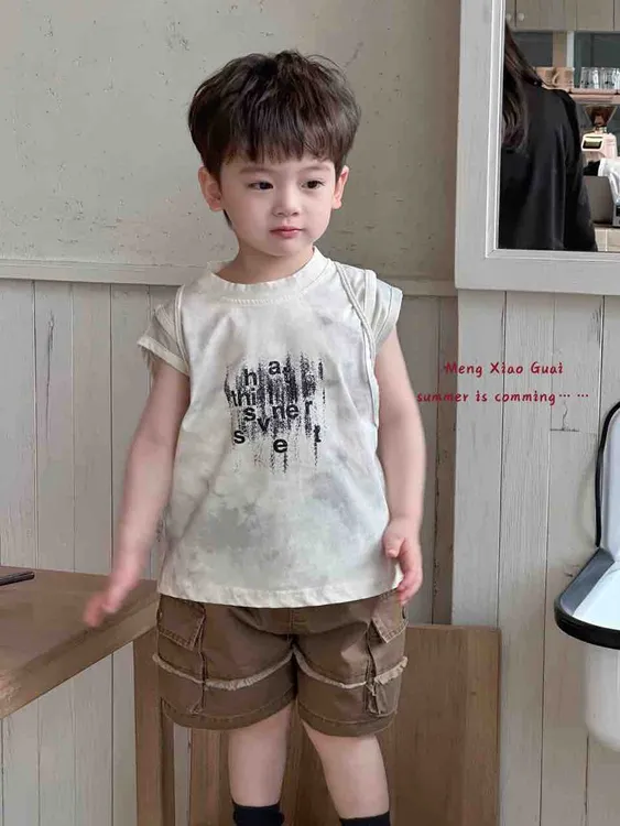 萌小乖小童套装夏季套头上衣夏款男卡通薄款韩版休闲风