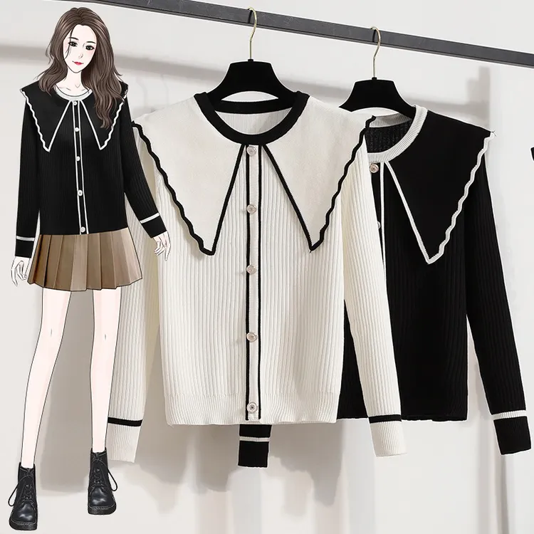 包芯纱直筒单排扣长袖开衫纽扣通勤单件秋冬款大码气质翻领上衣