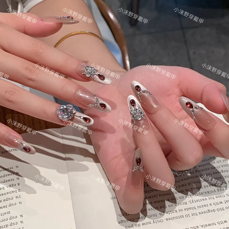 【金莎玫瑰】小沫野穿戴甲红宝石爆闪大钻球轻奢高级定制款美甲~~