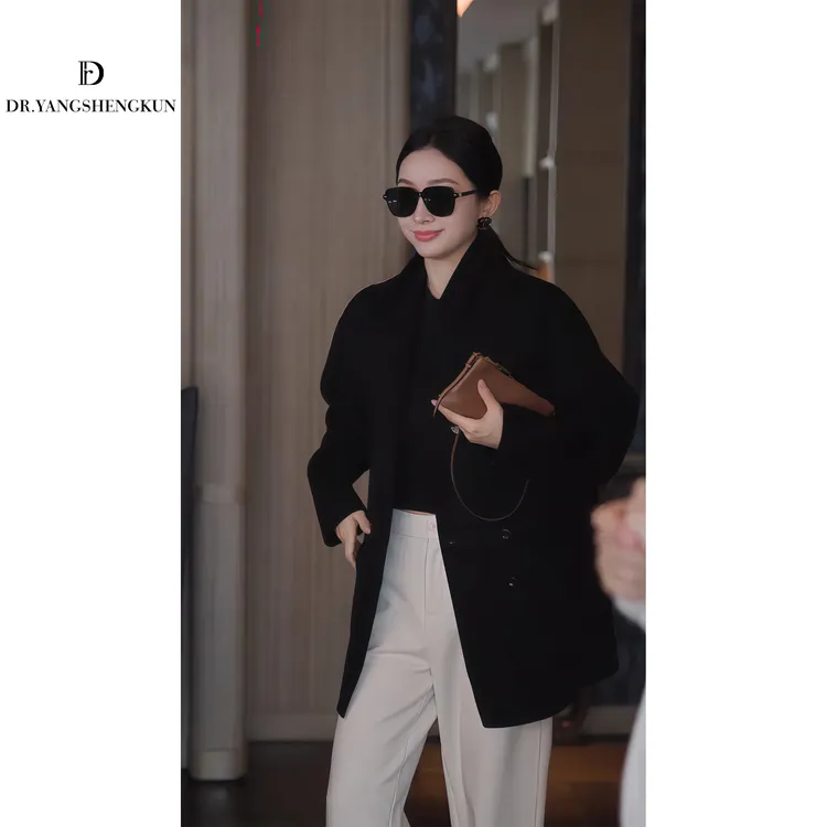 杨圣坤2025冬季新品羊毛羊绒混纺双面呢西装领大衣外套TR2510417