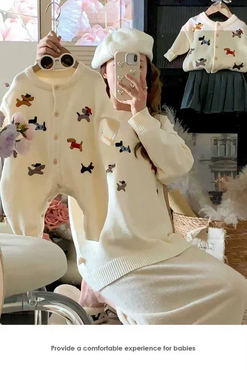 现货2025童装春秋爆款连身衣婴幼儿爬爬服婴儿小狗针织春秋哈衣