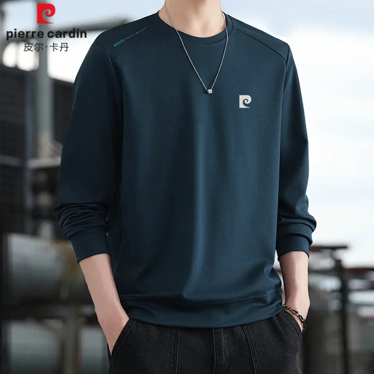 皮尔卡丹男款秋冬款圆领长袖T恤保暖加绒百搭时尚休闲卫衣衫