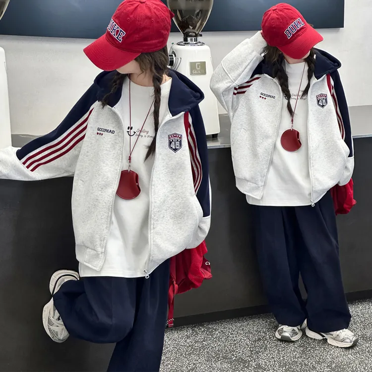 女童春秋款外套2025儿童连帽卫衣中大童英伦风休闲秋装开衫上衣潮