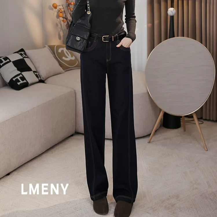 LMENY“窄版广角裤”惬意通勤！莱赛尔棉植绒分割直筒牛仔裤25DK007