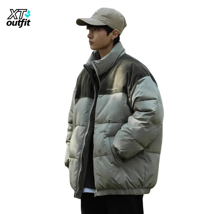 冬季新款撞色立领棉服男复古潮牌加厚保暖休闲面包服棉衣外套