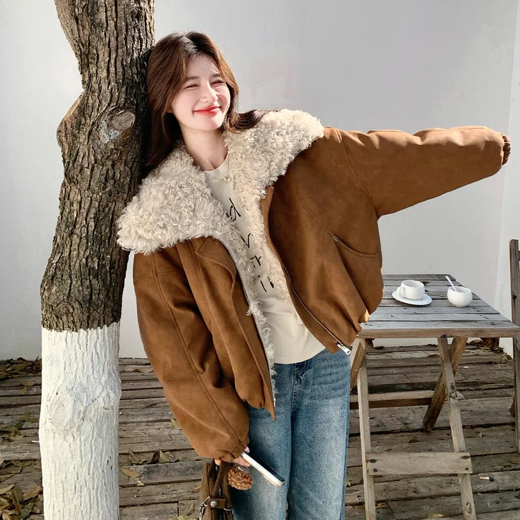 加绒百搭加厚独特设计圈圈冬季保暖棉服外套女巨好看冬棉衣短款