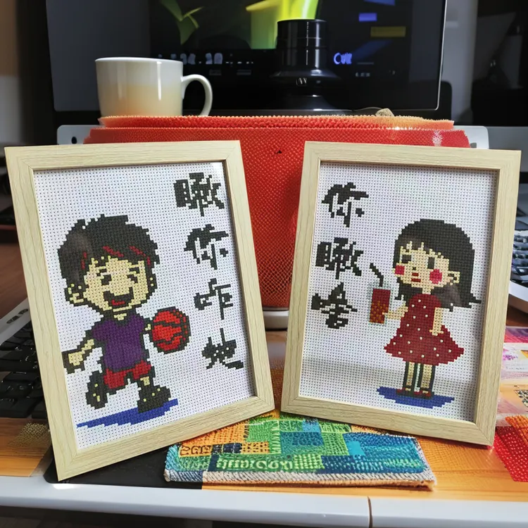 带框新款十字绣暴富加油鸭中国心卡通可爱小件卧室儿童房手工绣