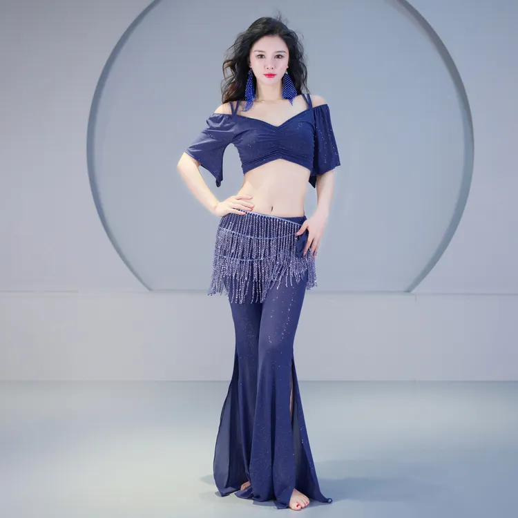 舞娘肚皮舞服装2025新款简约飘逸网纱东方舞表演出练功习团服班服