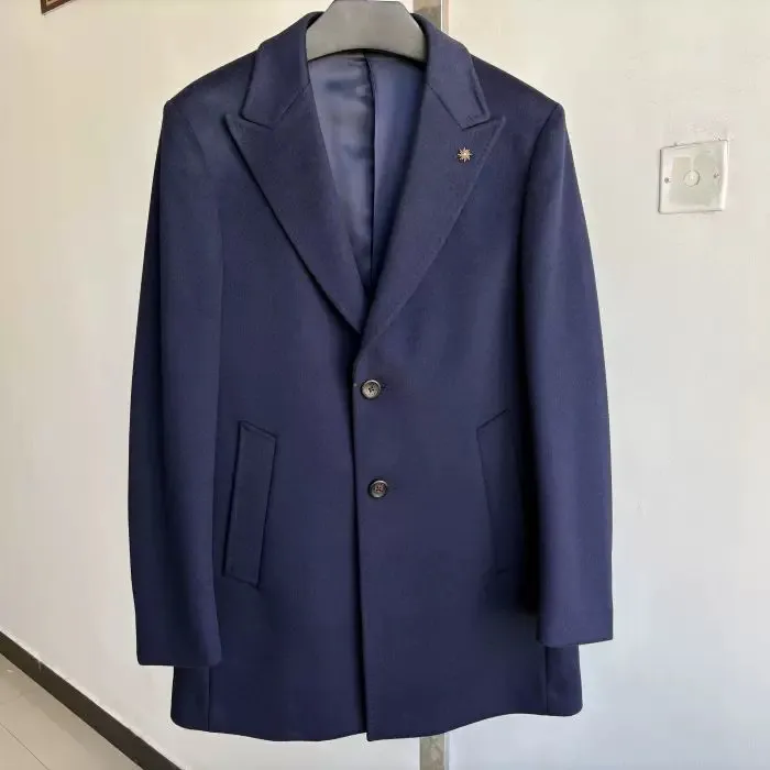 断码 威可多正品男士蓝色93.8%羊毛西装领商务修身羊毛大衣原2380