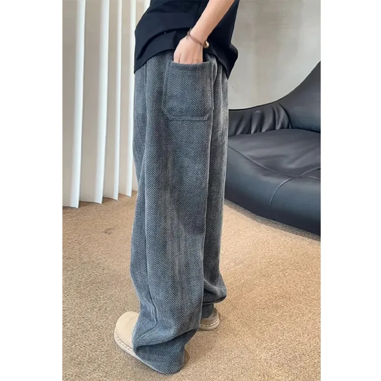 美式复古休闲裤男斑马纹肌理宽松直筒裤阔腿裤重磅卫裤男生弯刀裤