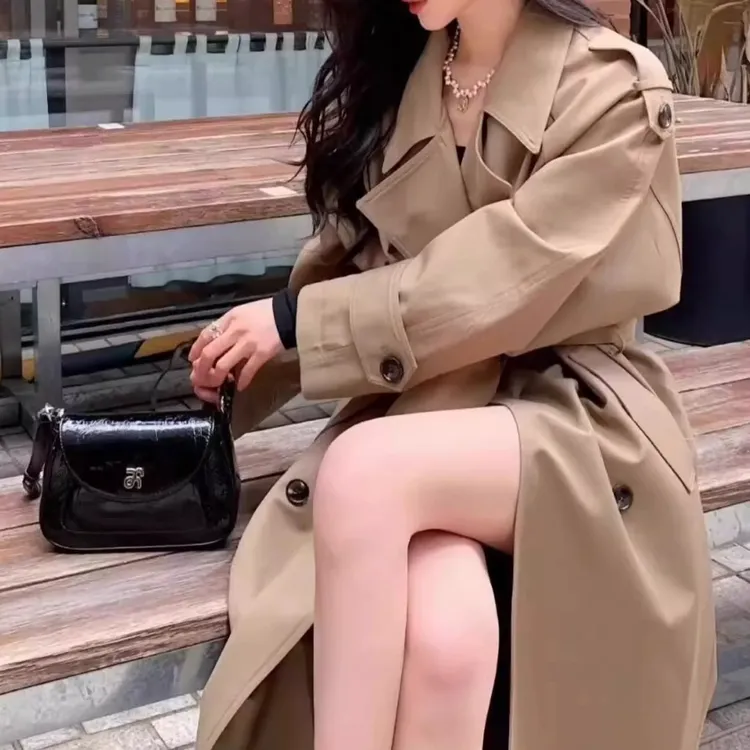 风衣外套女款2025新款巨好看廓形高个子双排扣长款气质卡其色大衣