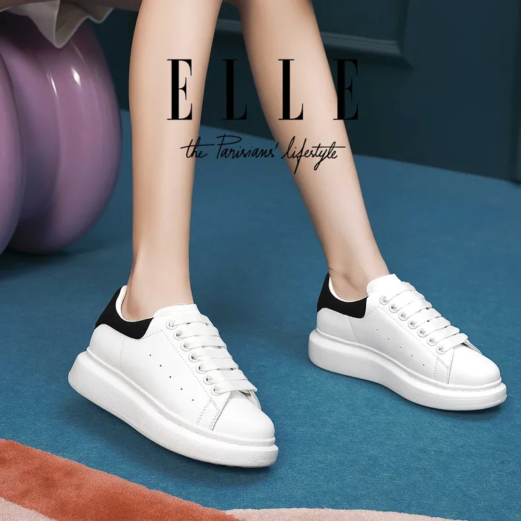 ELLE女鞋爆款高品质厚底小白鞋2025新款潮流百搭运动白色增高板鞋