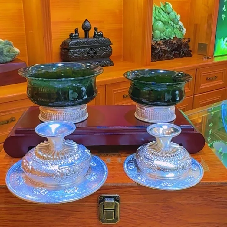 仁布玉墨绿色轻奢男女一套带盖子