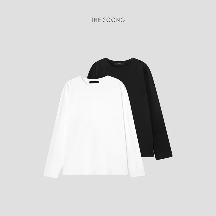 THESOONG|"巴黎T"獨家定制高密全棉亲肤白色长袖打底衫上衣女7592