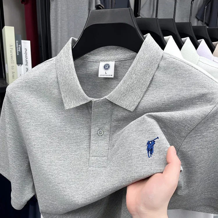 保罗100%棉POLO衫短袖休闲男士2025新款纯色小马标刺绣翻领T恤男