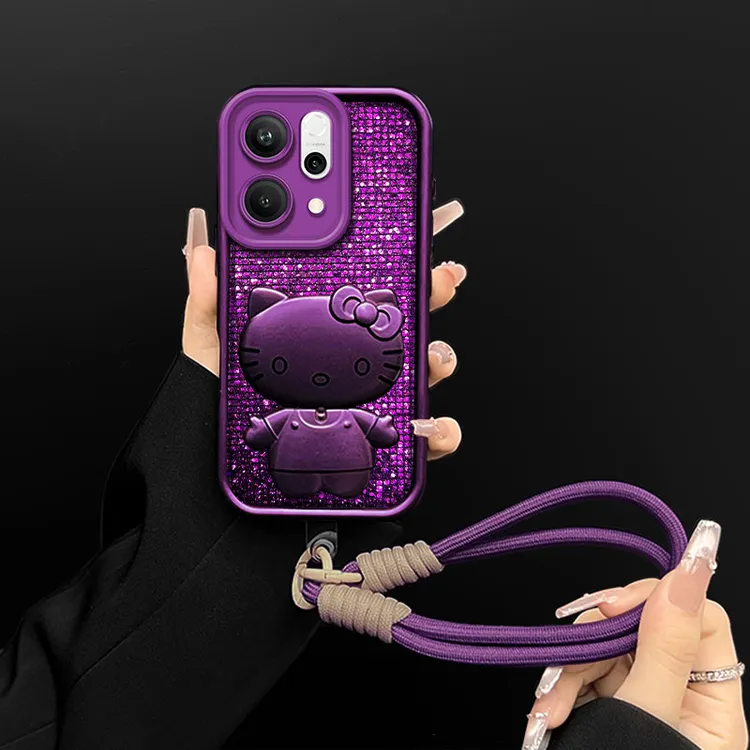 汇客凡品【OPPOReno14/14Pro】颜值梅子闪紫Kitty支架防摔手机壳