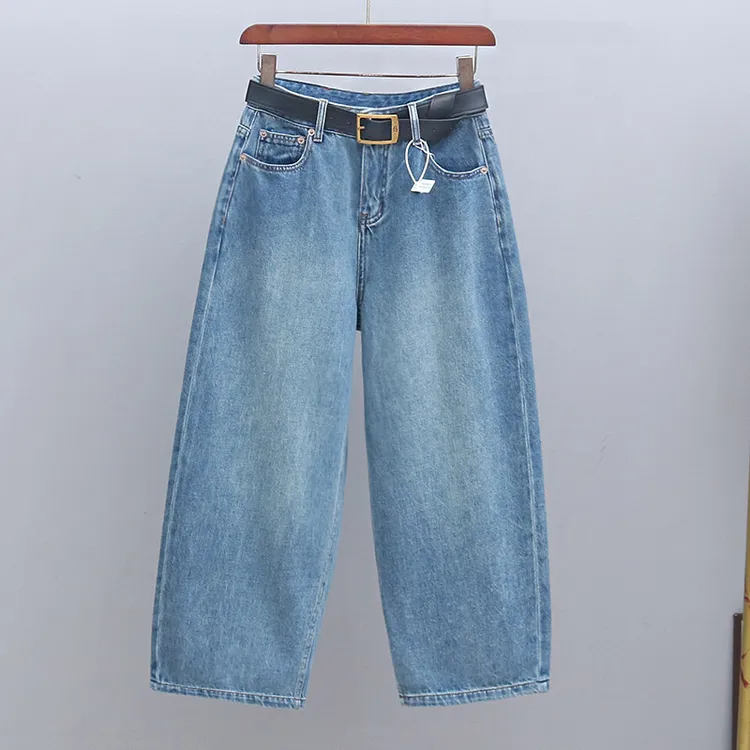 欧货夏季蓝色显瘦奶奶裤2025年新款高腰宽松九分裤时尚百搭牛仔裤