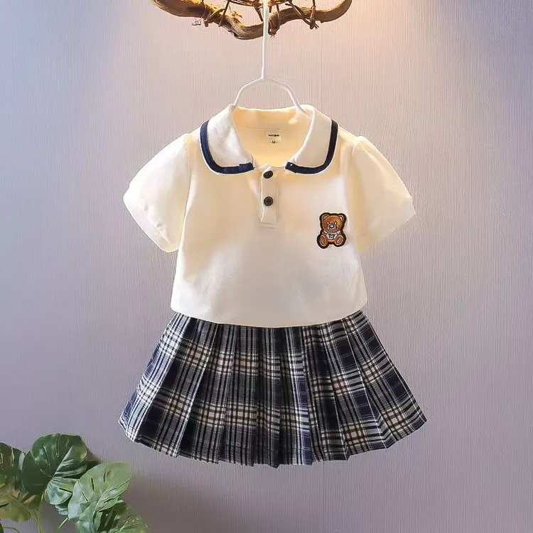 女童polo衫套装夏季2025新款学院风宝宝短袖两件套洋气时髦jk套装
